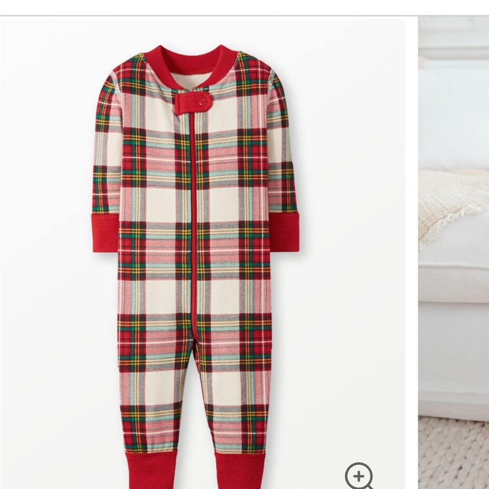 Hanna Anderson plaid 2-way zip pajamas 6-12 months